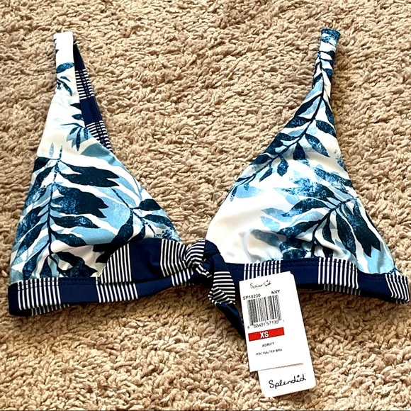 Splendid Bikini Top Adrift RSC Halter Bra Swimwear SP10230 Navy Floral Prints XS - Picture 3 of 16